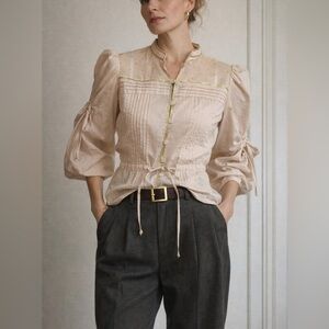 See by Chloé Romantic Blouse 40 80s Does 40s Puff Sleeve Gold Detail Top